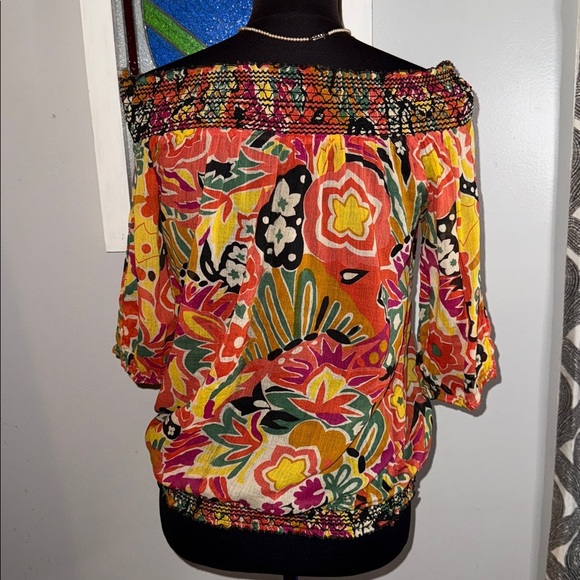 Forever 21 Vintage 100% Cotton Smocked Waist Off the Shoulder Top SZ Large - Picture 5 of 8